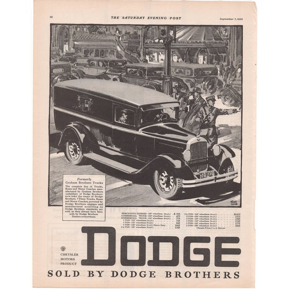 Chrysler Dodge Brothers Advertisement Vintage 1929 Truck Automobilia Graham Bros